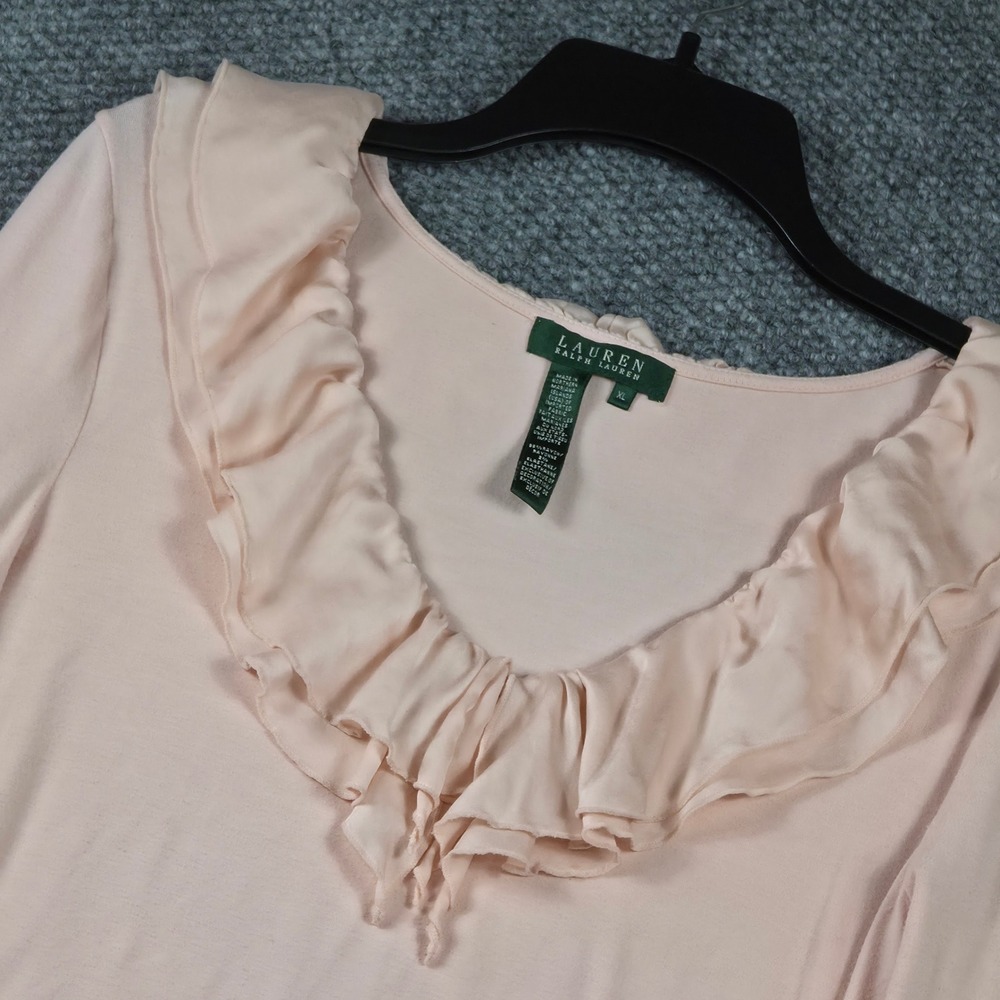 Lauren Ralph Lauren Ruffle Collar Pink Womens XL Long Sleeve‎ V-Neck Jersey Knit